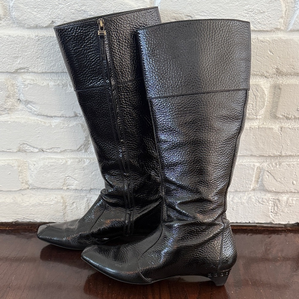 Fendi Shiny Black Patent Leather Boots  Vintage 38.5